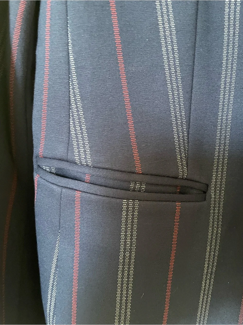 Tommy Hilfiger Navy Blazer with Red and Light Gray Pinstripes fully lined